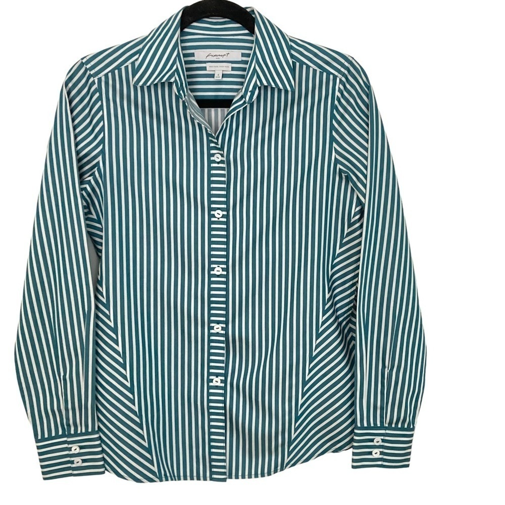 Fox Croft NYC Green/White Striped Heritage Non-Iron Button Down Shirt